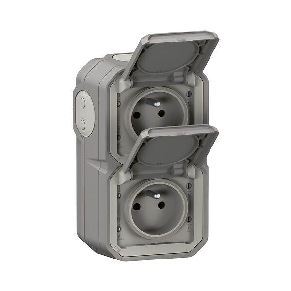 LEGRAND - Plexo double prise précablée verticale std franco-belge - Gris - large
