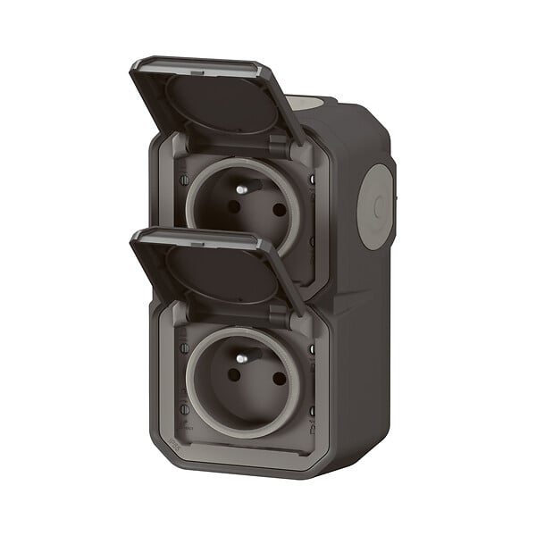 LEGRAND - Double prise étanche Plexo verticale - IP55 - Anthracite - large