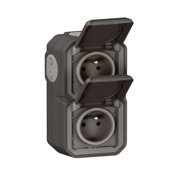 LEGRAND - Double prise étanche Plexo verticale - IP55 - Anthracite - large