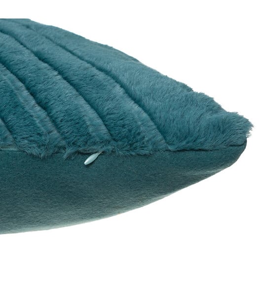 ATMOSPHERA - Coussin déhoussable Bleu Canard en Fourrure motif en relief  45 x 45 cm - large