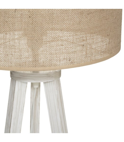 ATMOSPHERA - Lampadaire Trepied en Bois blanchi et Abat-jour Beige Lin H 143 cm - large