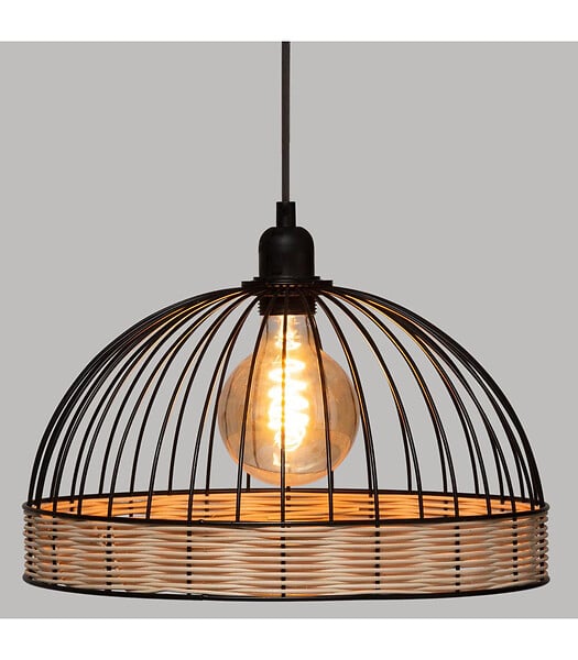 ATMOSPHERA - Luminaire Suspension en Métal Filaire Noir et Rotin D 35 cm - large