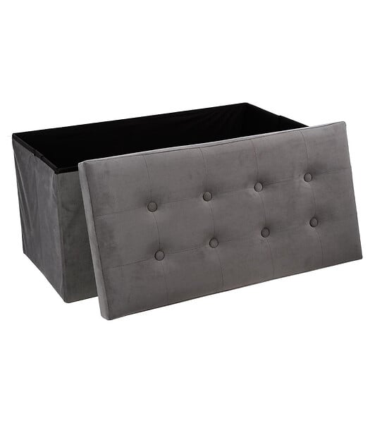 ATMOSPHERA - 2 en 1 Pouf pliant double et coffre de rangement Velours Gris foncé 76 x H 38 cm - large