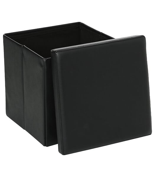 ATMOSPHERA - 2 en 1 Pouf pliant et coffre de rangement Vinyle Noir  38 x H 37.5 cm - large
