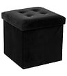ATMOSPHERA - 2 en 1 Pouf pliant et coffre de rangement Velours Noir 38 x 38 cm - vignette