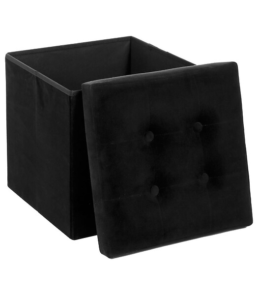 ATMOSPHERA - 2 en 1 Pouf pliant et coffre de rangement Velours Noir 38 x 38 cm - large