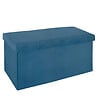 ATMOSPHERA - 2 en 1 Pouf pliant double et coffre de rangement Velours Bleu 76 x H 38 cm - vignette