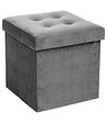 ATMOSPHERA - 2 en 1 Pouf pliant et coffre de rangement Velours Gris  38 x 38 cm - vignette