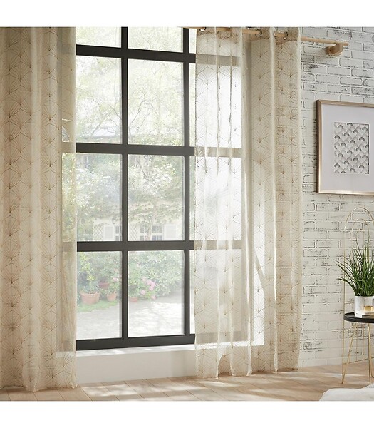 ATMOSPHERA - Voilage à œillets Beige Lin motif Brodé 140 x 240 cm - large