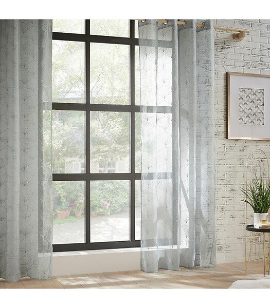 ATMOSPHERA - Voilage à œillets Gris motif Brodé 140 x 240 cm - large