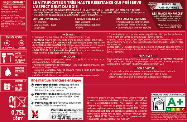 V33 BOIS - Vitrificateur passages extrêmes® bois brut 0,75 L - large
