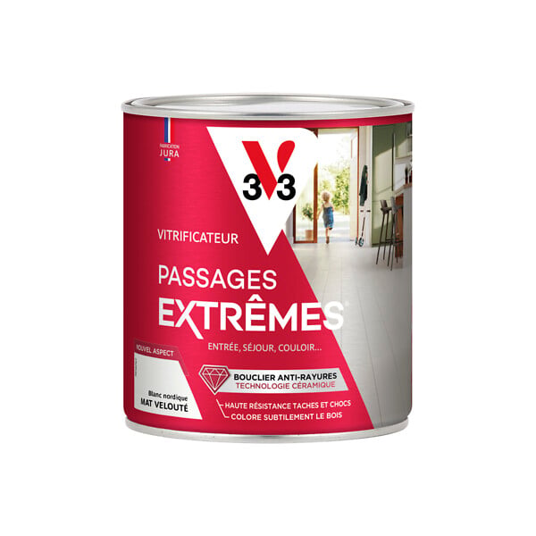 V33 BOIS - Vitrificateur parquet passages extrêmes - Blanc Nordique - 0,75L - large