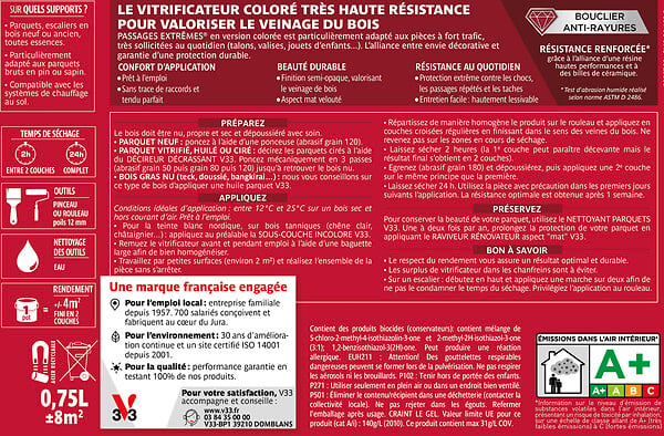 V33 BOIS - Vitrificateur parquet passages extrêmes - Blanc Nordique - 0,75L - large