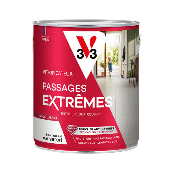 V33 BOIS - Vitrificateur passages extrêmes - Blanc nordique - 2,5L - large