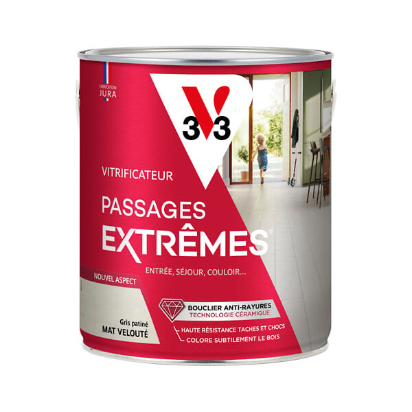 V33 BOIS - Vitrificateur passages extrêmes - Gris patiné - 2,5L - large