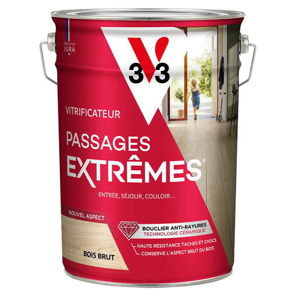 V33 BOIS - Vitrificateur sols - Passages extrêmes - Bois brut - 5L - large