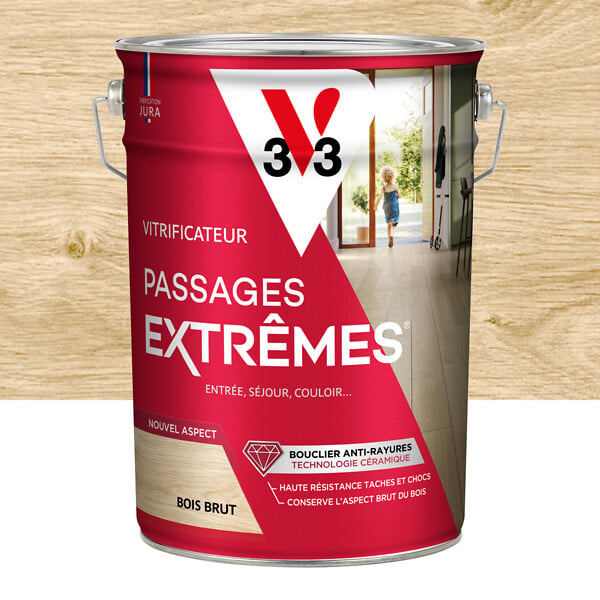 V33 BOIS - Vitrificateur sols - Passages extrêmes - Bois brut - 5L - large