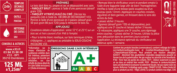 V33 BOIS - Vitrificateur passages extrêmes - Incolore brillant - 125ml - large
