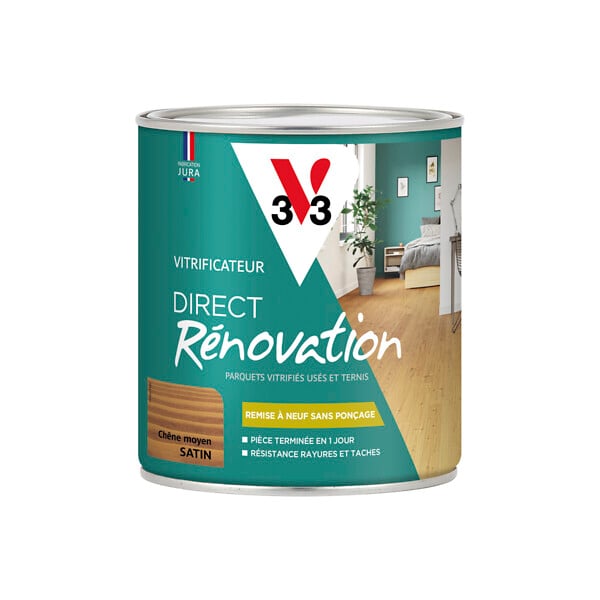 V33 BOIS - Vitrificateur direct rénovation chêne moyen satin 0.75 L - large
