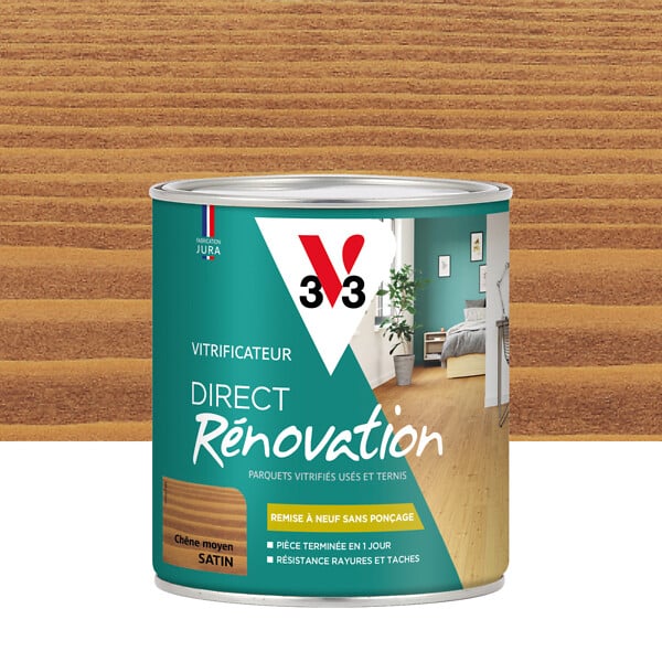 V33 BOIS - Vitrificateur direct rénovation chêne moyen satin 0.75 L - large