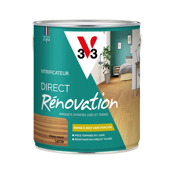 V33 BOIS - Vitrificateur parquet chêne moyen Satin - 2.5L - large