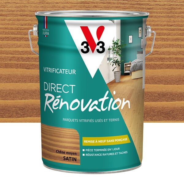 V33 BOIS - Vitrificateur direct rénovation - Chêne moyen - Satin - 5L - large