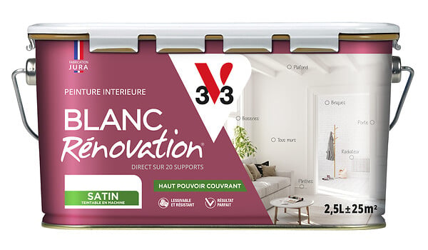 V33 PEINTURE - Peinture murale monocouche - Blanc Rénovation Satin - 2,5L - large