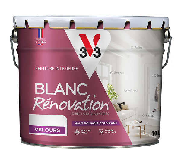 V33 PEINTURE - Peinture rénovation multi-supports - Blanc - Velours - 10L - large