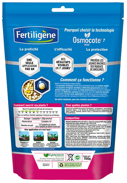 FERTILIGEN - Engrais longue durée Osmocote Max Rosiers et Arbustes - 700g - large