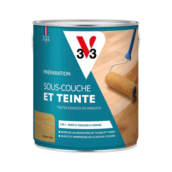 V33 BOIS - Sous-couche et teinte pour parquet - Chêne clair - 2.5L - large