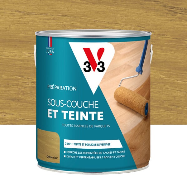 V33 BOIS - Sous-couche et teinte pour parquet - Chêne clair - 2.5L - large