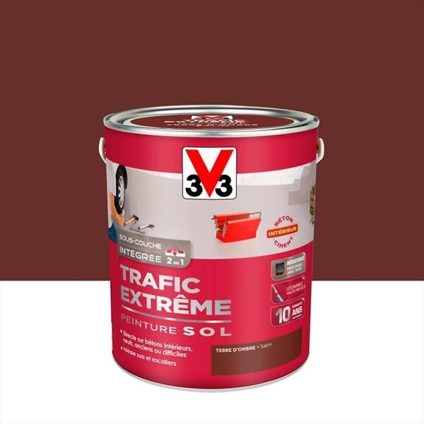 V33 PEINTURE - Peinture sol exterieur Trafic extreme - Terre d'ombre satin - 2.5L - large