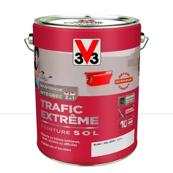 V33 PEINTURE - Peinture sol Trafic Extrême - Blanc - 5L - large
