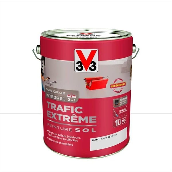 V33 PEINTURE - Peinture sol Trafic Extrême - Blanc - 5L - large