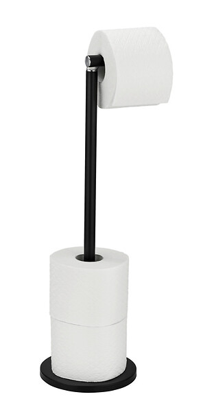 WENKO - Porte-rouleau WC sur pied 2 en 1 - Acier laqué - Noir - large