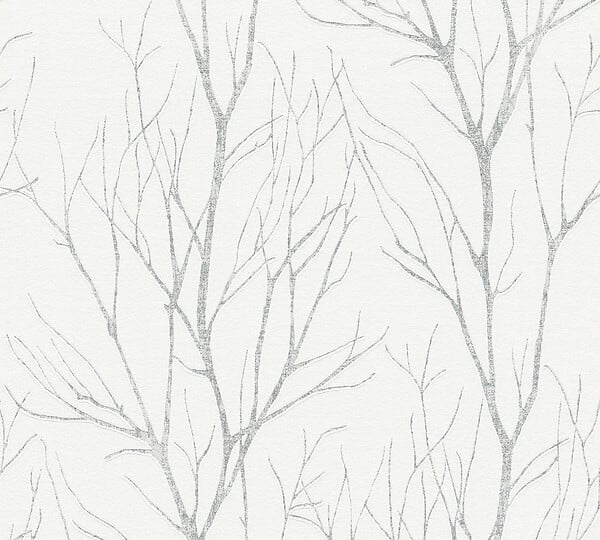 AS CREATION - Papier peint intissé Blooming blanc argenté 0,53x10,05m - large