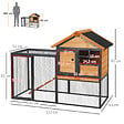 PAWHUT - Clapier cage à lapins cottage - niche supérieure avec rampe et enclos extérieur - plateau excrément, fenêtre, 2 portes verrouillables - métal époxy pin pré-huilé - vignette