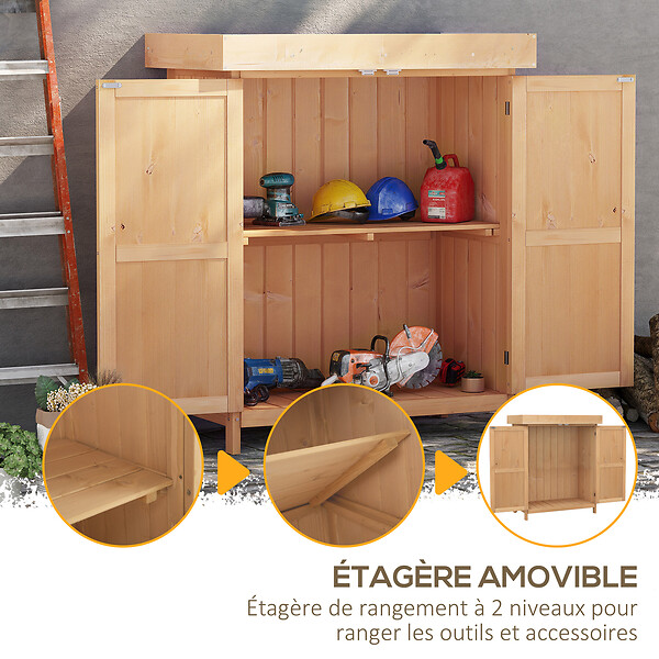 OUTSUNNY - Armoire de jardin sur pied double porte étagère et toit bitumé relevable dim. 74L x 43l x 88H cm bois sapin - large