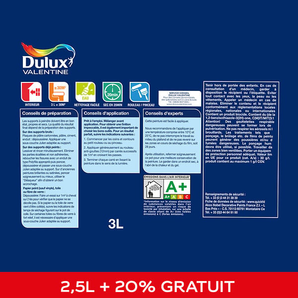 DULUX VALENTINE - Peinture plafond - Facile - Blanc - 3 L - large