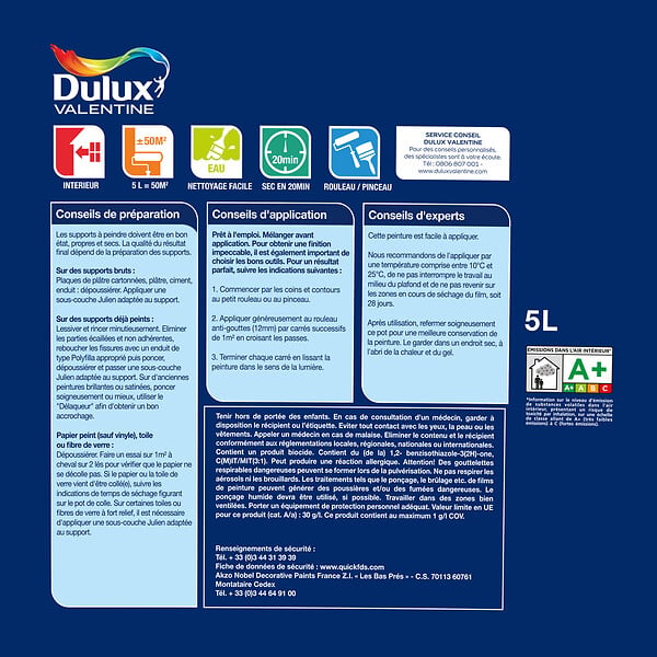 DULUX VALENTINE - Peinture Plafond Facile Dulux Valentine Mat Blanc 5L - large