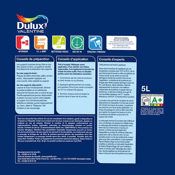 DULUX VALENTINE - Peinture plafond Magic - Blanc - 5L - large