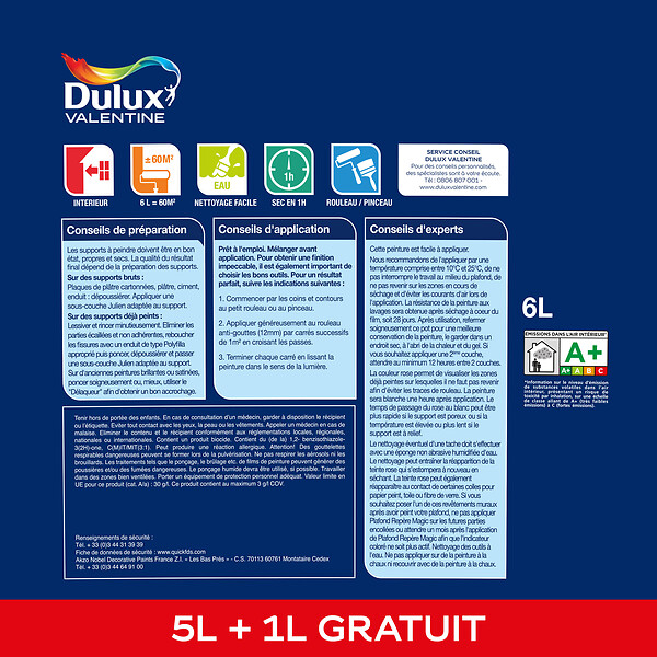 DULUX VALENTINE - Peinture Plafond Magic Dulux Valentine Mat 5 + 1L - large