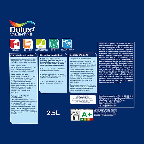 DULUX VALENTINE - Peinture plafond mat - Acrylique - Blanc - 2.5 L - large