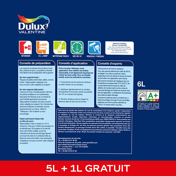DULUX VALENTINE - Peinture plafond Finition Parfaite - Blanc - 6L - large
