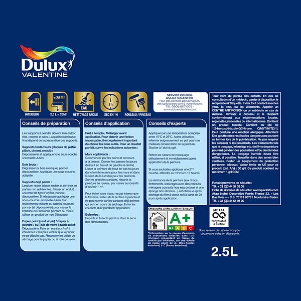 DULUX VALENTINE - Peinture Le Blanc Haute Résistance Dulux Valentine Satin 5L - large