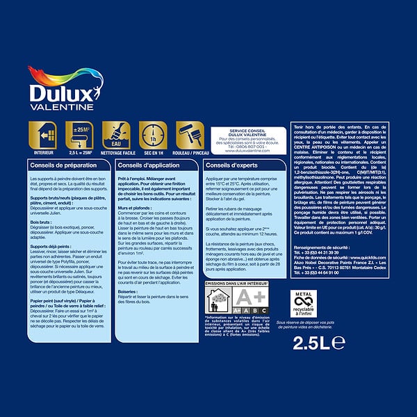 DULUX VALENTINE - Peinture Le Blanc Haute Résistance Dulux Valentine Velours 2.5L - large