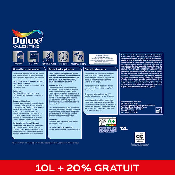 DULUX VALENTINE - Peinture finition parfaite - Blanc - Mat - 10L+20% - large