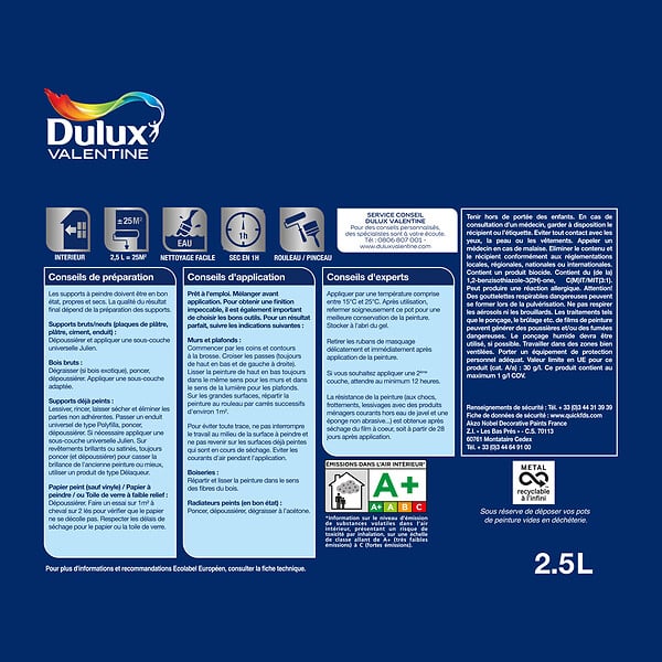 DULUX VALENTINE - Peinture Le Blanc Finition Parfaite Dulux Valentine Satin 2.5L - large