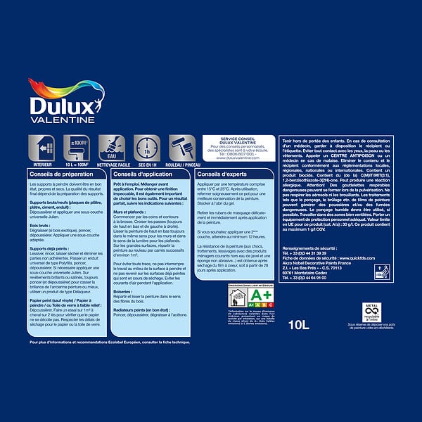 DULUX VALENTINE - Peinture Le Blanc Finition Parfaite Dulux Valentine Satin 10L - large
