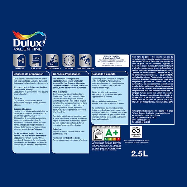 DULUX VALENTINE - Peinture velours mate - 2.5L - Blanc - large